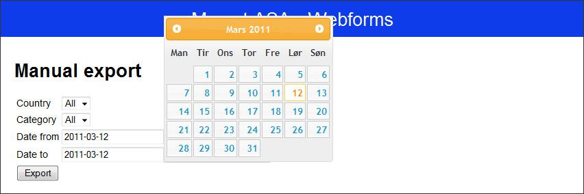 Produktdokumentasjon Mamut Webforms 27 av 48 Manual export Figur 19 - Manual export Formål Eksportere skjemadata til CSV fil manuelt.