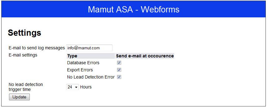 Produktdokumentasjon Mamut Webforms 32 av 48 Log settings Figur 24 - Log settings Formål Endre innstillinger som pårører loggføring og effekter av dette.