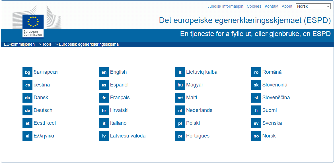 Velg språk 3.1 Start Velg rolle og aktivitet Etter å ha valgt språk sendes du videre til bildet hvor du først markerer radioknappen «Jeg er oppdragsgiver».