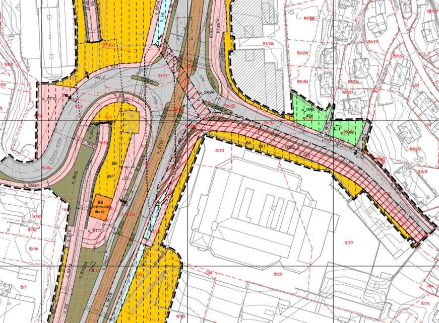 Vurdering av planforslaget Kryss Minde alle x Kanalveien Figur 12 utsnitt av plankartet, krysset Minde alle x Kanalvegen Minde allé har ein sentral funksjon som tverrgåande akse for