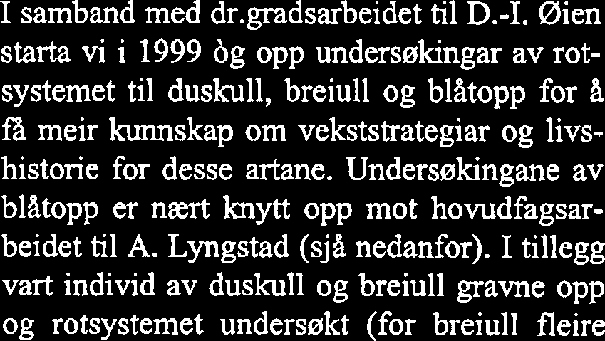 ing, skjøtselsoppsyn. Frå Natinst: D.-I. Øien. 24. nov. Montering av telegrensemål saman med folk frå NVE. Frå Nat- Inst: D.-I. Øien og H.M. Hanslin. 30. nov. Montering av telegrensemål. Frå NatInst: D.