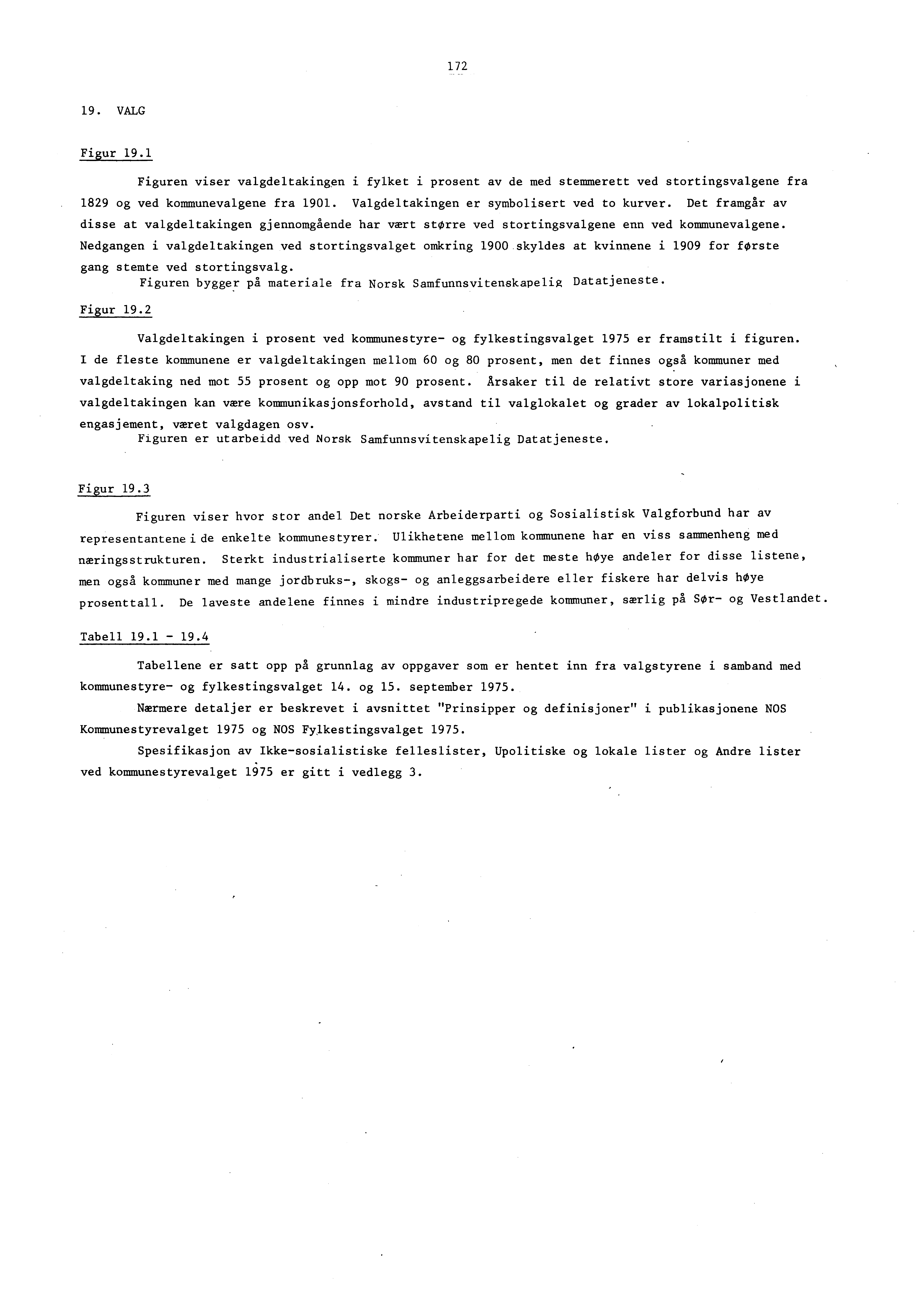 172 19. VALG Figur 19.1 Figuren viser valgdeltakingen i fylket i prosent av de med stemmerett ved stortingsvalgene fra 1829 og ved kommunevalgene fra 1901.