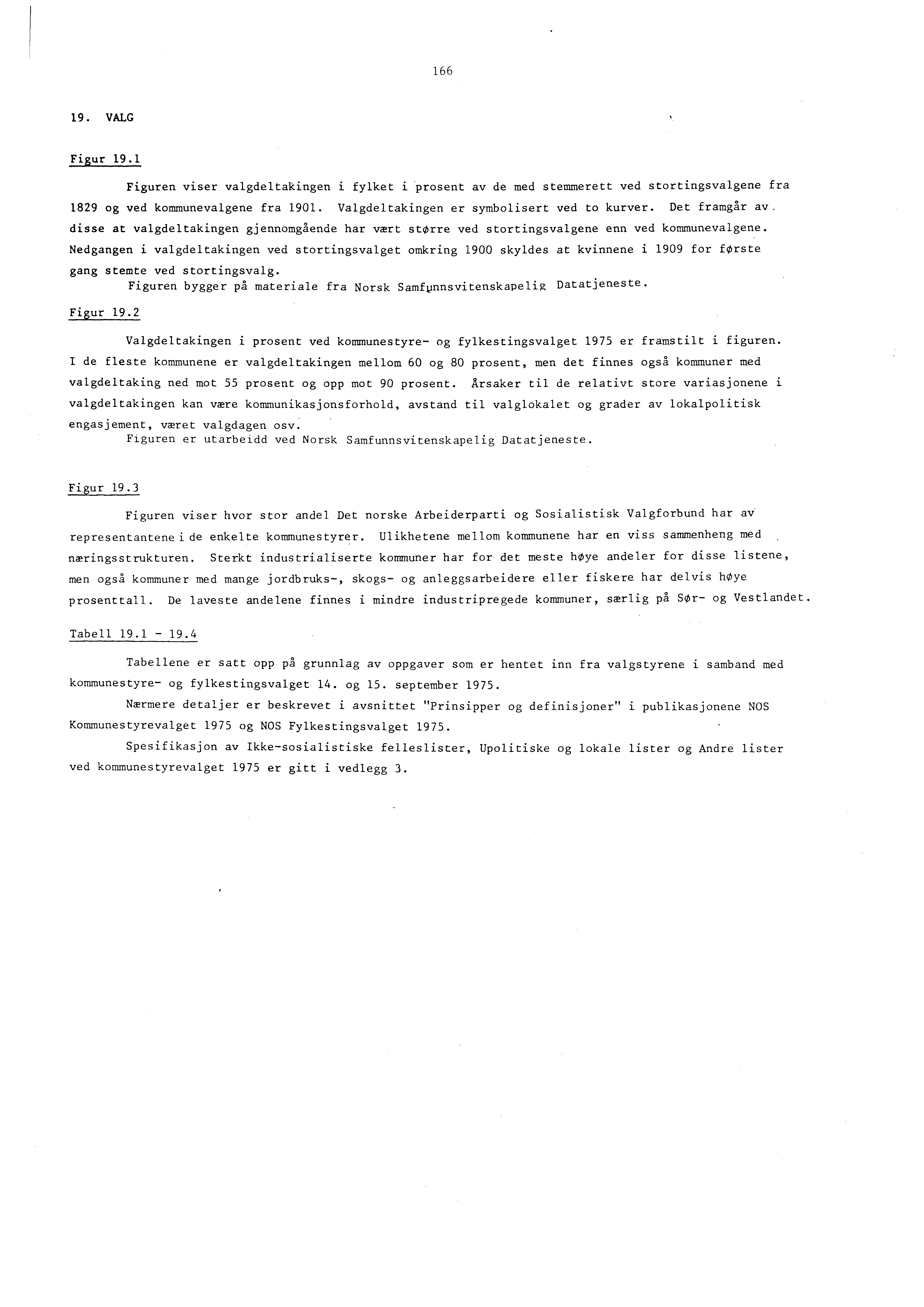 166 19. VALG Figur 19.1 Figuren viser valgdeltakingen i fylket i prosent av de med stemmerett ved stortingsvalgene fra 1829 og ved kommunevalgene fra 1901.