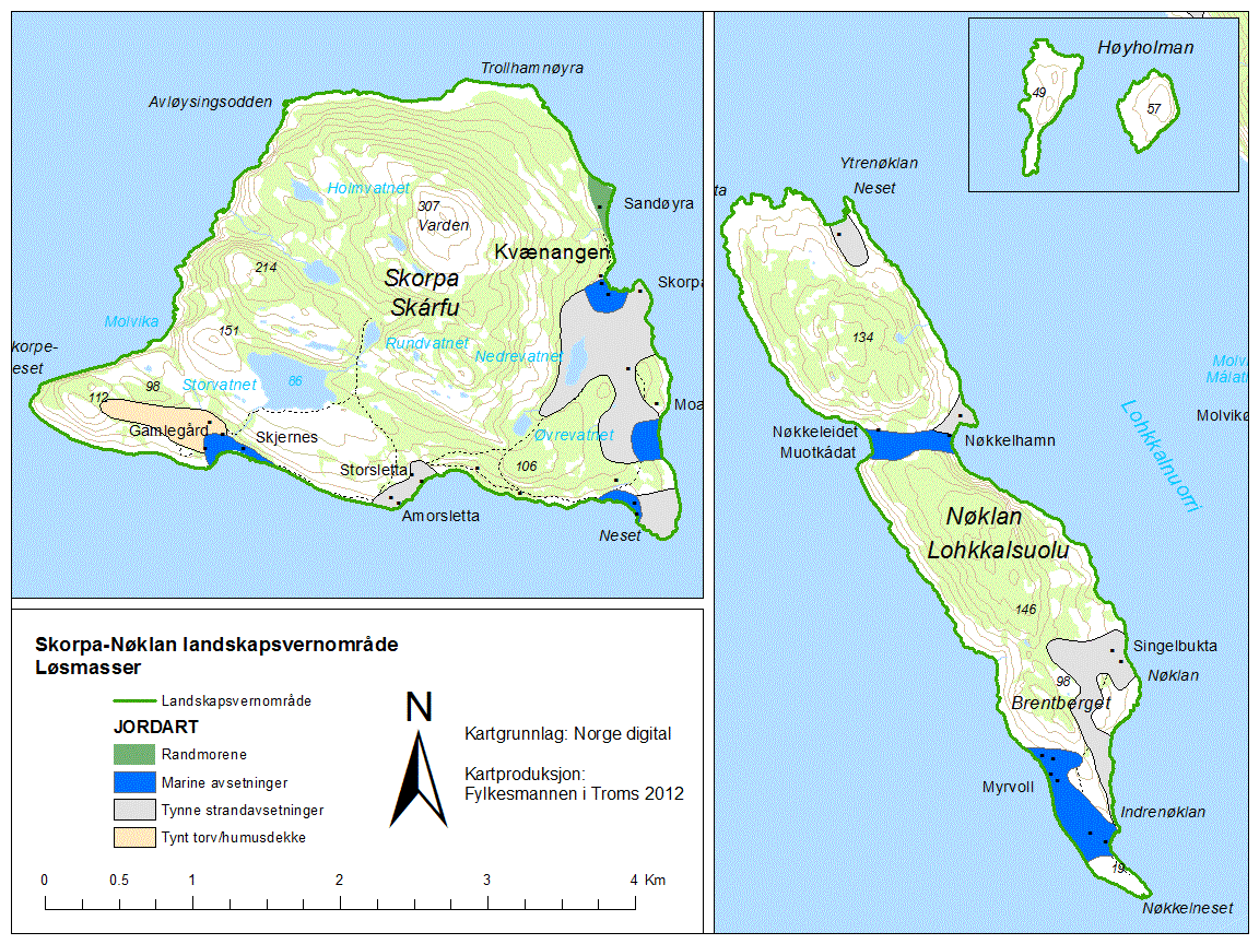 Figur 3. Løsmasser i Skorpa-Nøklan landskapsvernområde.