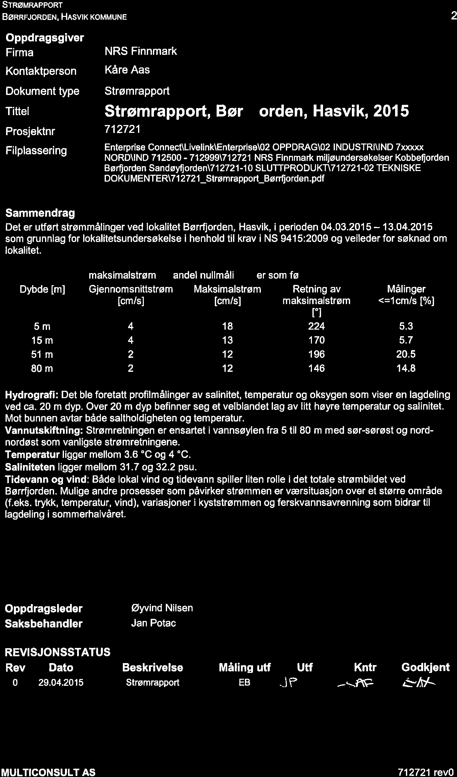 SrRøuR pponr BøRRFJoRDEN, HASVK KoMMUNE 2 Oppdragsgiver Firma Kontaktperson Dokument type NRS Finnmark Kåre Aas Strømrapport Tittel StrømrappoÉ, Børrtjorden, Hasv k, 201 5 Prosjektnr 712721