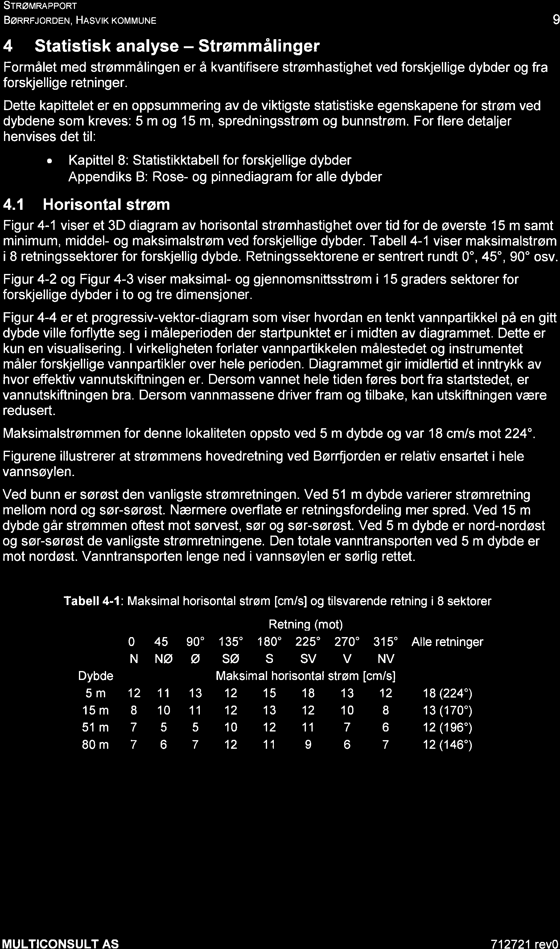 SrnØunnpponr BøRRFJoRDEN, Hnsvrx KoMMUNE 4 Statistisk analyse - Strømmålinger Formålet med strømmålingen er å kvantifisere strømhastighet ved forskjellige dybder og fra forskjellige retninger.