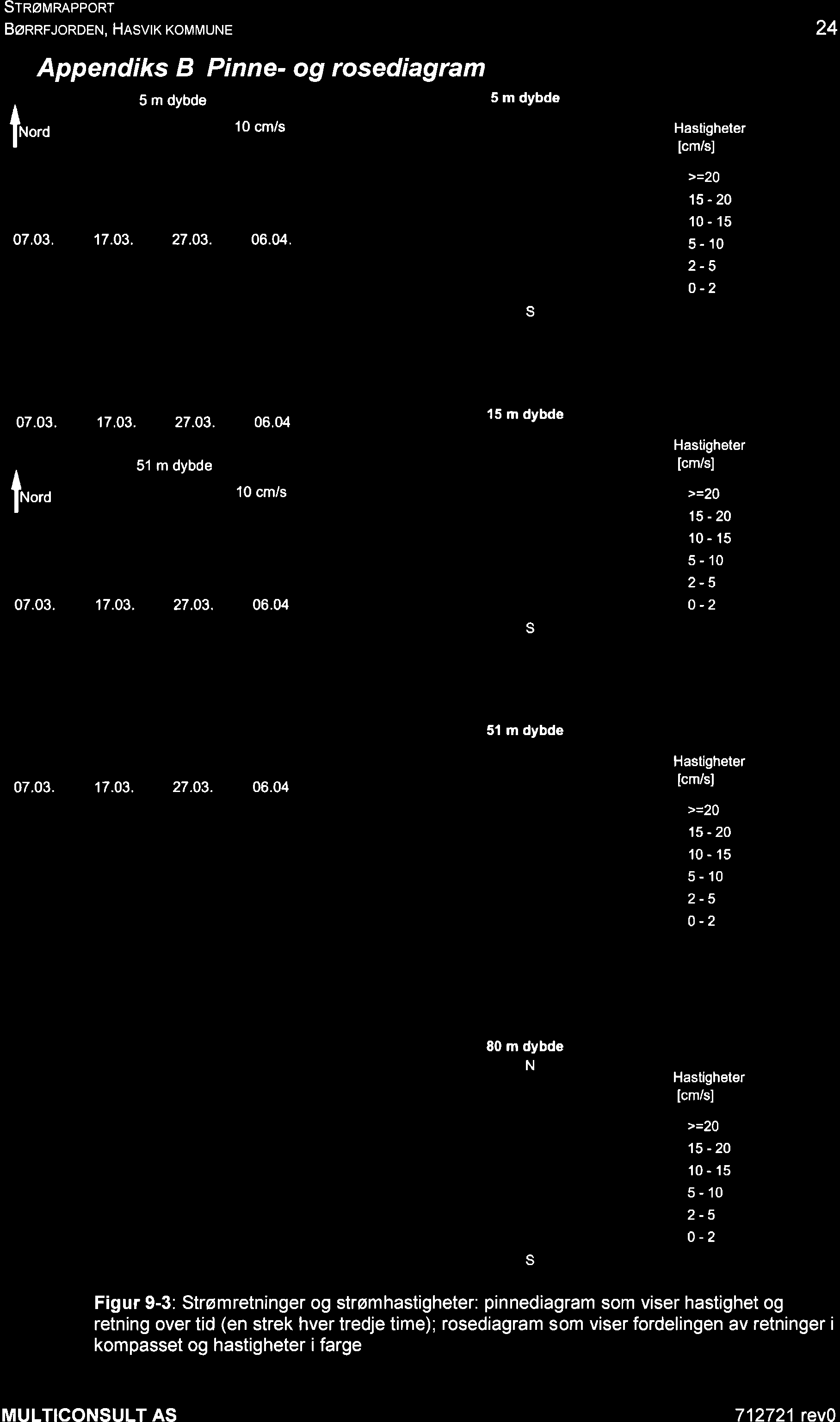 Srnøn nnpporr BøRRFJoRDEN, HASVK KoMMUNE 24 f*-o Appendiks B Pinne- og rosediagram 5 m dybde f 0 cm/s M07.03. 't7.03. 27.03. 06.04.. 15 m dvbde lruor 10 cm/s 07.03. '.t7.03. 27.03. 06.04 fu*o 51 m dybde 10 cm/s 07.