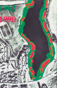 I perioden 1962-1990 ble våtmarkarealet i sørenden av vannet redusert med over 50 % og reduksjonen har fortsatt i årene fram til i dag.
