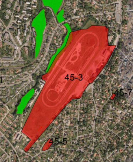 17 45-3 Øvrevoll galoppb ane Beskrivelse: Området omfatter Øvrevoll galoppbane. Området er satt av til eksisterende idrettsanlegg i KPA.
