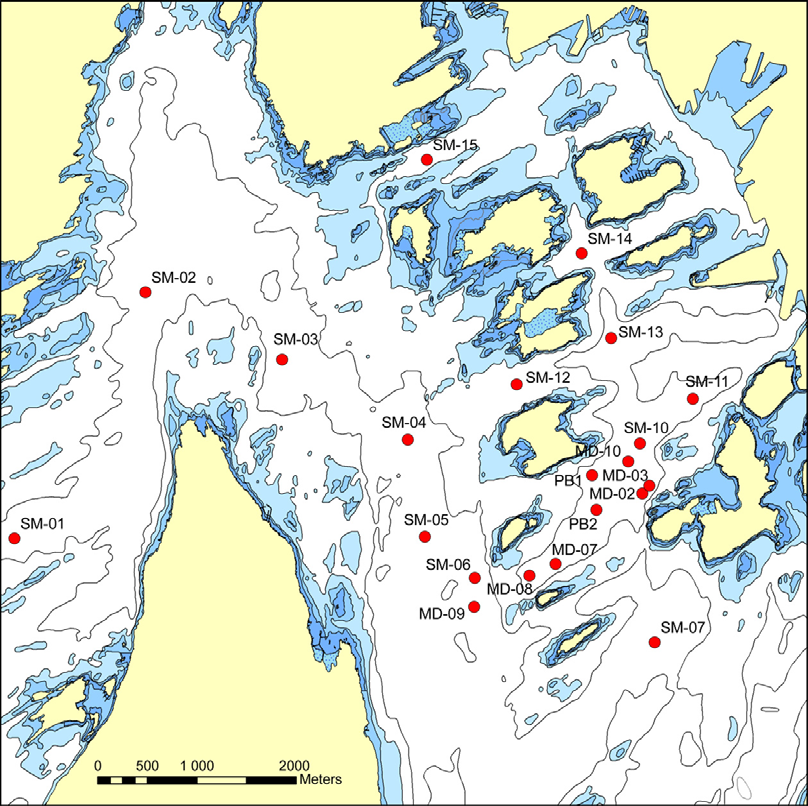 3. Feltarbeid Sedimentkjerner ble innsamlet av NIVA 1.03.06 fra Bekkelagsbassenget og fra området som er regulert til dypvannsdeponi (fig.