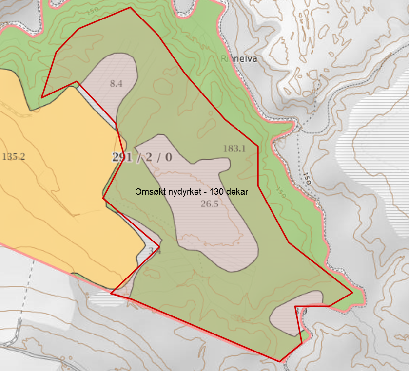 Innherred samkommune - Landbruk og naturforvaltningen Side 2 av 6 Fig. 1 Nydyrkingsfeltets beliggenhet Kilde: Skog og landskap sine gårdskart 6.9.