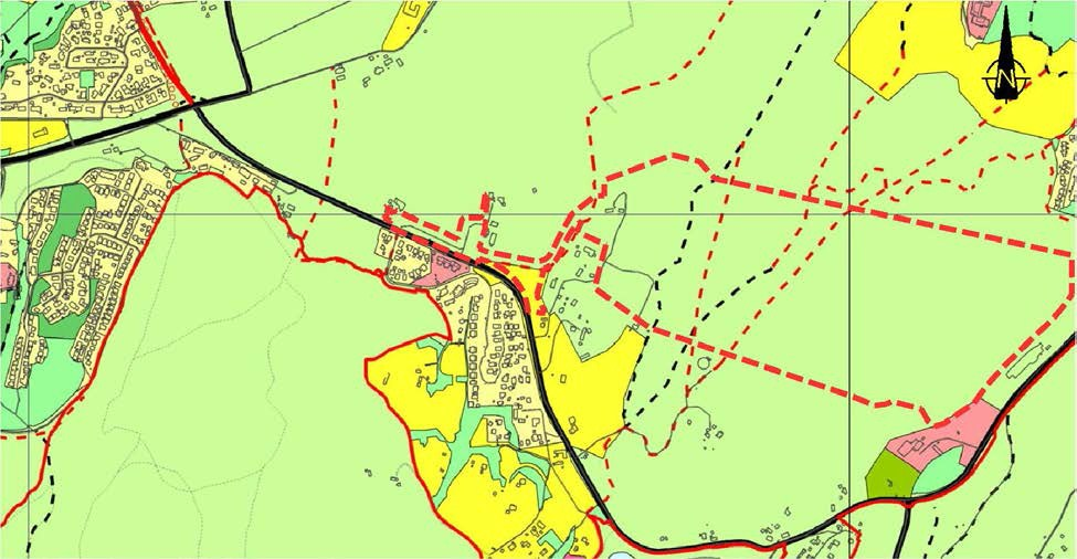 Figur 2: Utsnitt fra KPA med planavgrensning (rødstiplet linje).