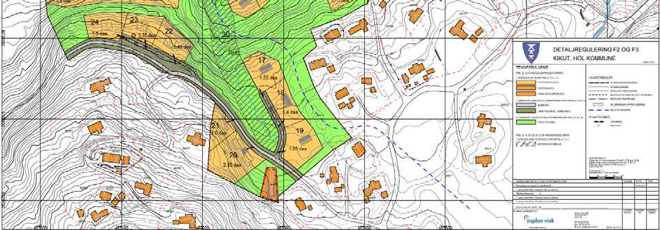 Skissen viser forslag til plankart. Planområdet er justert litt i forhold til avgrensingene F2 og F3 i kommuneplanen.