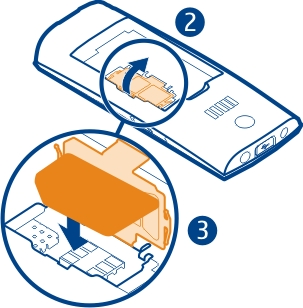 3 Rett inn batterikontaktene med batterirommet, og sett inn batteriet (4).