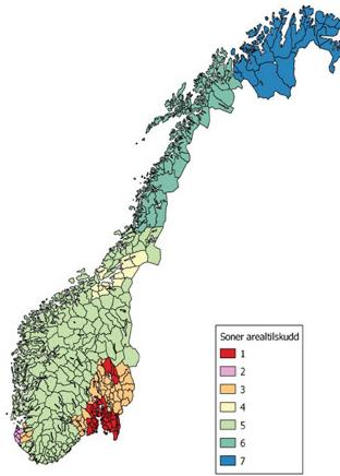 Tilskudd differensiert etter distrikt Mål: Ha et landbruk over hele landet For å ta hensyn til distriktsulempene har man ulike