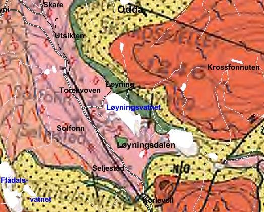 6 NATURGRUNNLAG Geologien i området er grovt skissert på bergrunn- og løsmassekart på figurene nedenfor (figur 10 og 11).