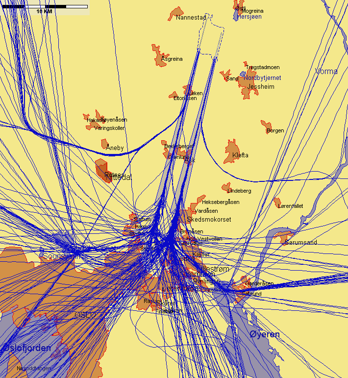 9.3.1 Landinger Landinger fra sør med jetfly, eksempeldag med nordlig trafikkretning hele dagen Figur 2. Onsdag 1.