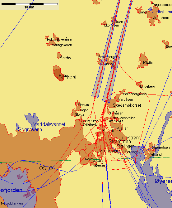 Jetflylandinger fra sør med lav høyde sør for N 59 55 00 Figur 8.