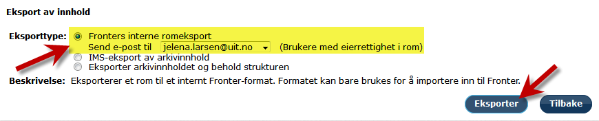 3.1 Eksport av Fronterrom til ei zip-fil 1.