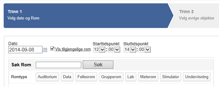 5. Søk på tilgengelige rom Det er mulig å foreta en søkning ut fra de rom som er ledige, på den dato, man har angivet.