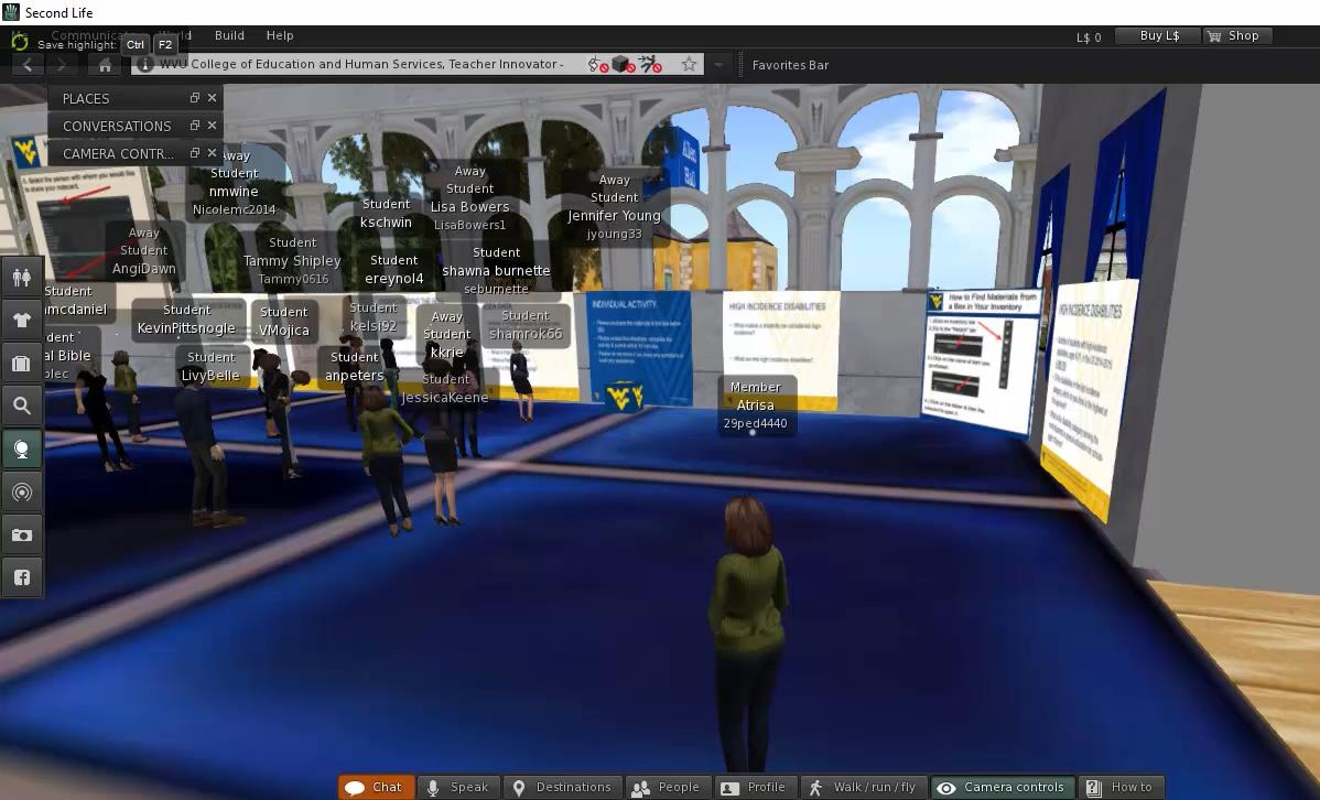 Figur 4.4: Skjermbilde av egen observerende avatar fra forelesning av professor i Second Life 4.3.
