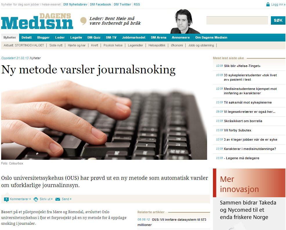 Omtale av prosjektet i Dagens Medisin: http://www.