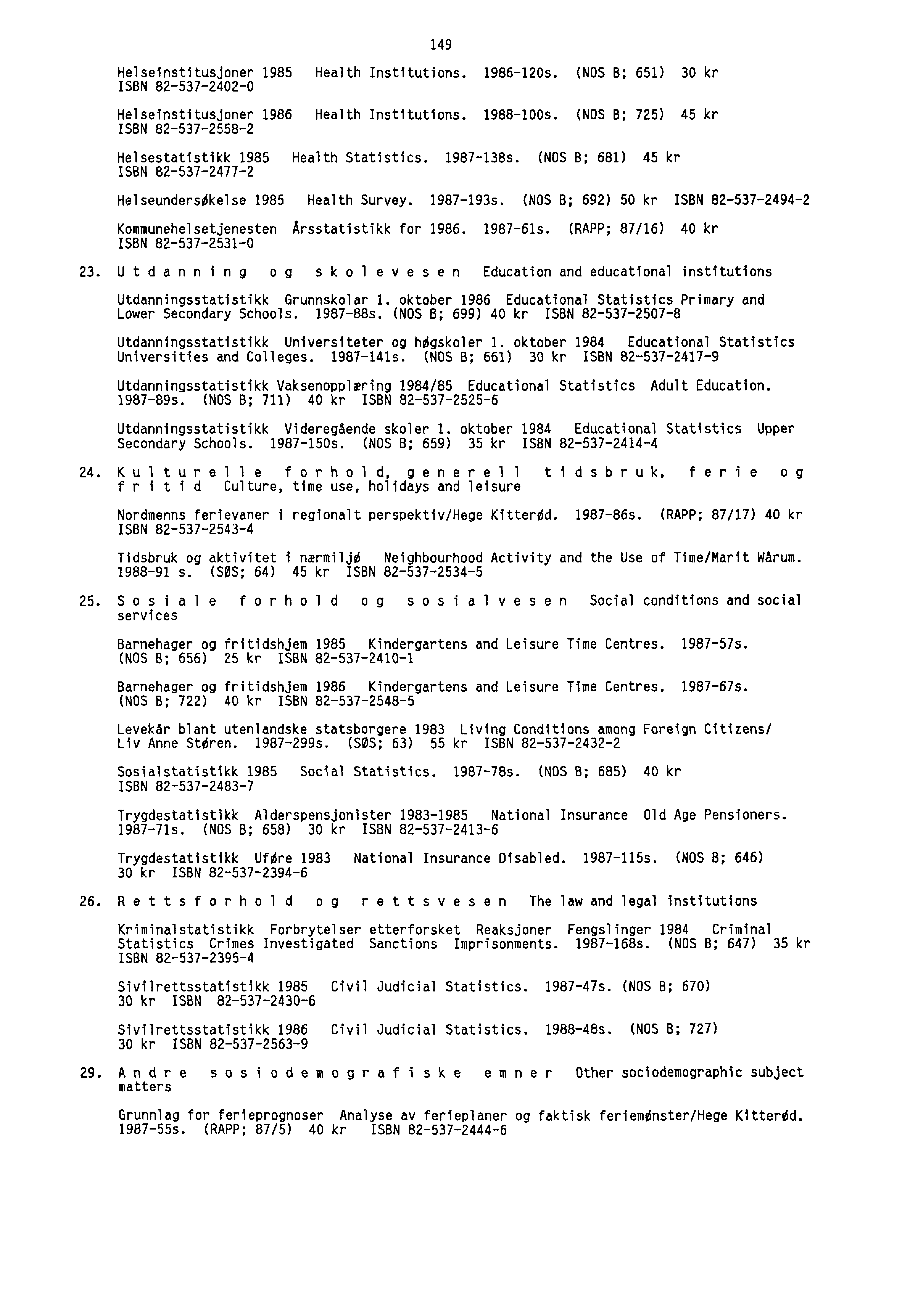 Helseinstitusjoner 1985 Health Institutions. 1986120s. (NOS B; 651) 30 kr ISBN 8253724020 Helseinstitusjoner 1986 Health Institutions. 1988100s.