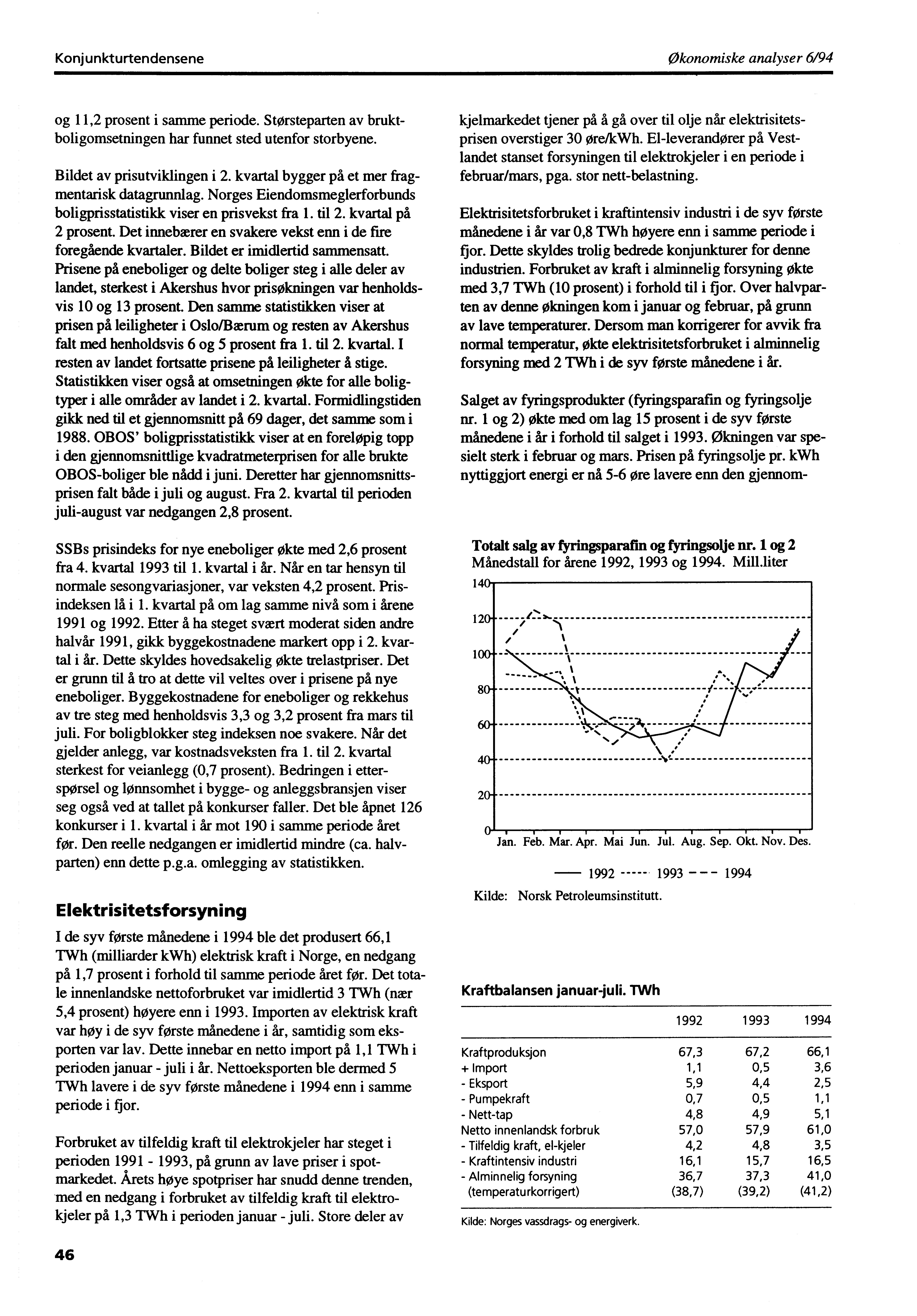 KonjunkturtendenseneØkonomiske analyser 6/94 og 11,2 prosent i samme periode. Størsteparten av bruktboligomsetningen har funnet sted utenfor storbyene. Bildet av prisutviklingen i 2.