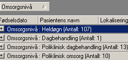 Velg aktuelle fagområde i kolonne Fagomr + velg ikke utfylt i kolonne Seksjon (Trykk på pilen til høyre for overskriften i kolonnen) Finner alle pasienter som ikke har seksjon utfylt. 2.