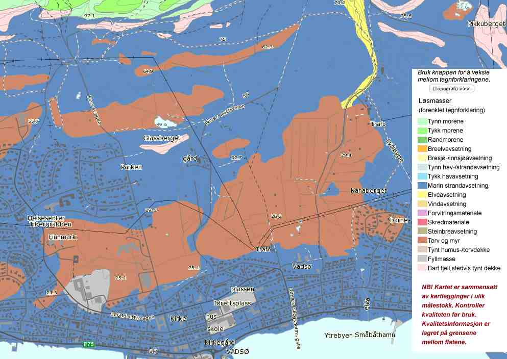 6 RESULTATER 6.1 Naturgrunnlaget Nord og øst for Vadsø sentrum er det et større våtmarksområde som i gammel tid ble grøftet og tatt i bruk som jordbruksområde (Fig.