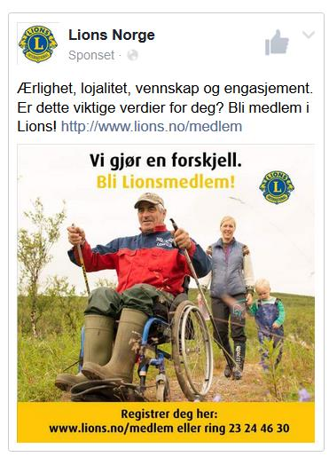 Facebook Følgere på Lions Norges side på Facebook har økt fra 1438 i fjor til 1732 i år. Det er et jevnt tilsig på mellom 5 og 10 nye følgere hver uke.