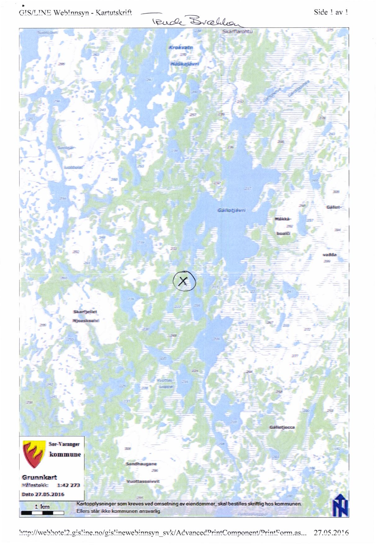 C:!S/LN WeYnnsyyi - KartutsVjft we av : louwt, vadtia c Skarjeliel Czillot3occe Ser-Varanget. kommune Grunnkart es,...n'<k: 1:47 273 Dato 27.05.