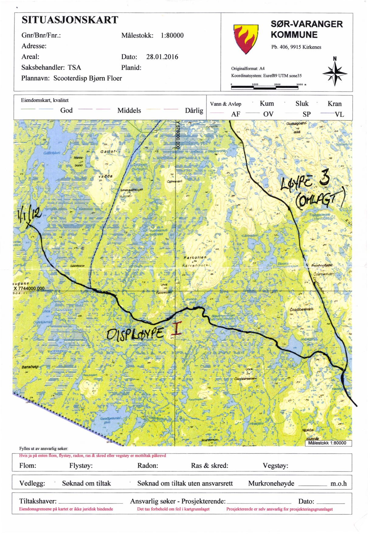 SITUASJONSKART Gnr/Bnr/Fnr.: Målestokk: 1:80000 Adresse: Areal: Saksbehandler: TSA Dato: Planid: 28.01.