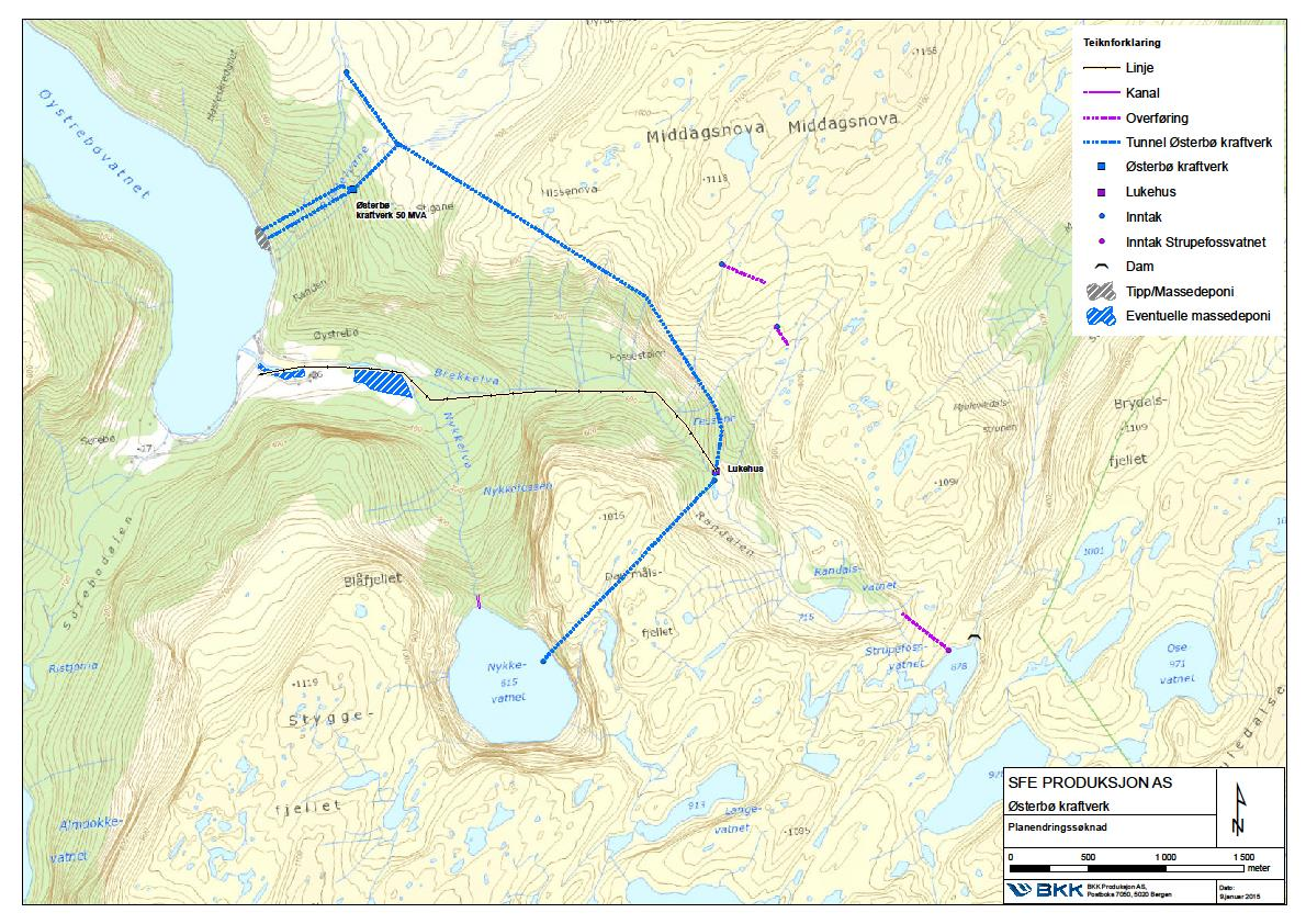 3. PROSJEKTBESKRIVELSE Det nye Østerbø kraftverk planleggast med ny kraftstasjon ca 600m inne i fjellet frå Østerbøvatnet.