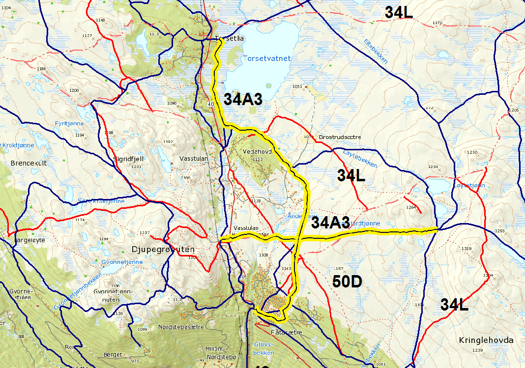 2.1.3. Store skiløyper 1. Gjelder trasé 34A3 2. Det tillates ikke å etablere belysningsanlegg langs traséen. 3. Store skiløyper kan opparbeides med en bruksbredde på inntil 6 meter. 4.