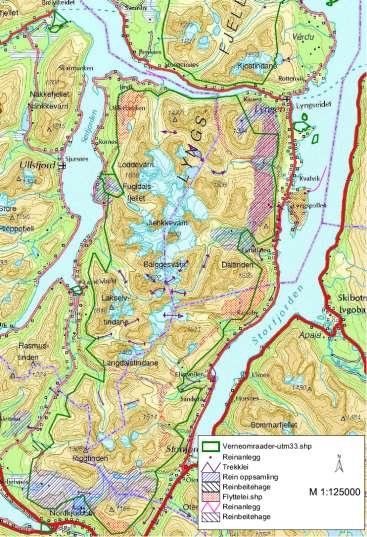 Side 29 av 57 Anlegg: Det skilles mellom oppsamlingsområder, arbeidsgjerder og beitehager. Hovedoppsamlingsgjerder/ sperregjerder: 1. Vassdalen 2. Lopposkaret 3.