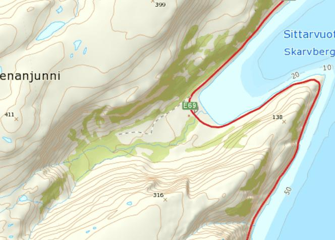 Figur 13: Trekkveg gjennom dalen: svart strek