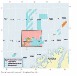 fakta_2005_kap1_4 12-04-05 14:17 Side 30 Modne område i Barentshavet Figur 3.5 Tildeling i førehandsdefinerte område utlysing Barentshavet 2005 område litt etter litt.