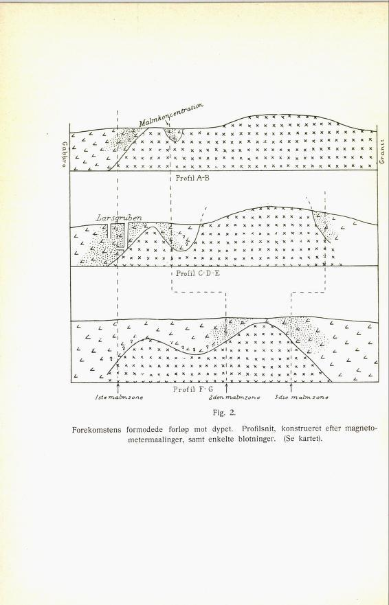 i -<" p cf <r H i ċ Iste Trx.alrn.zone 2den.malTn.zone J< ie malmzone Fig. 2. Forekomstens formodede forløp mot dypet.