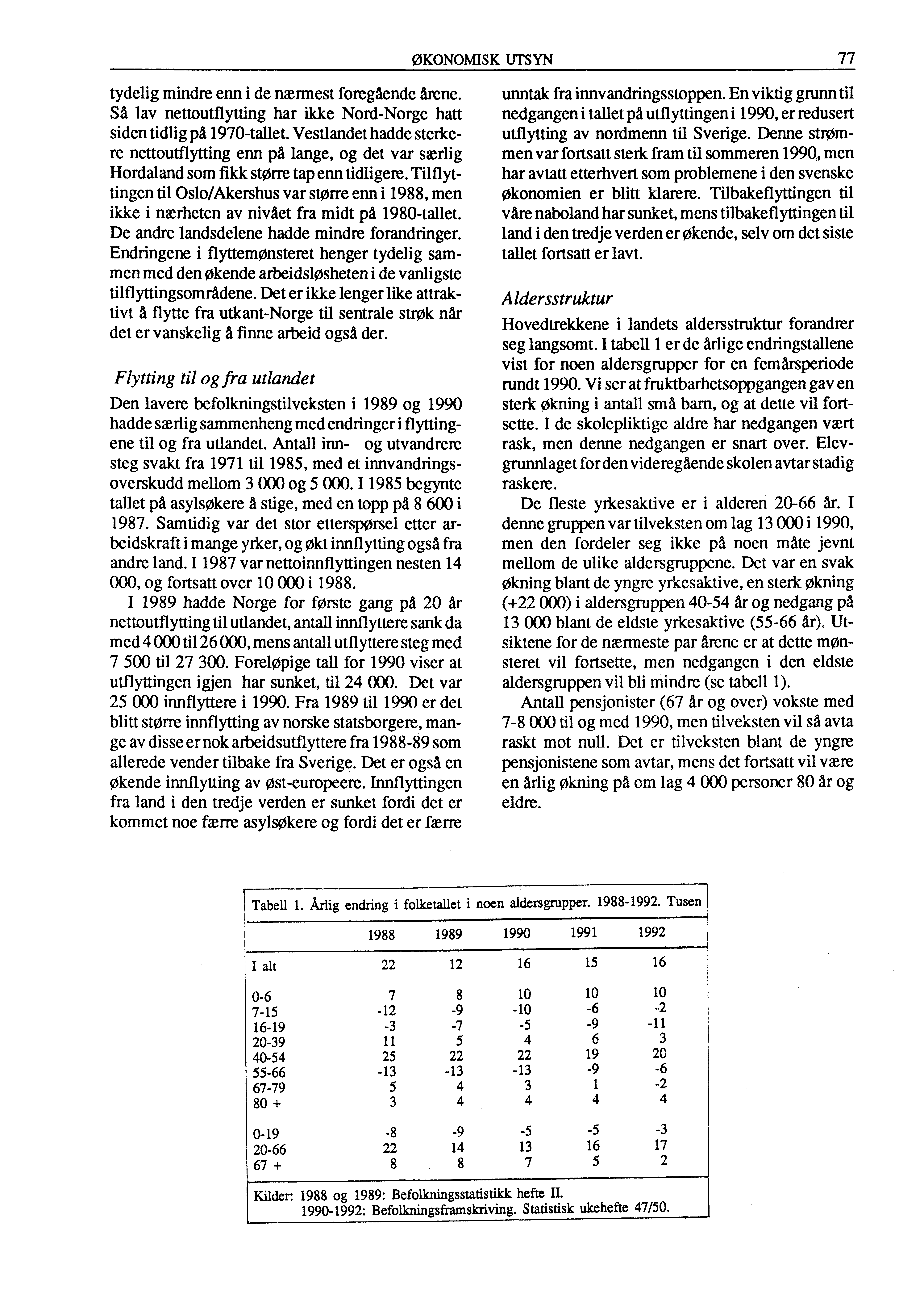 ØKONOMISK UTSYN 77 tydelig mindre enn i de nærmest foregående årene. så lav nettoutflytting har ikke Nord-Norge hatt siden tidlig på 1970-tallet.