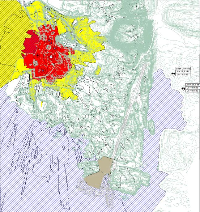 2.3 Beregningsresultater, støy fra steinknuseverket Beregninger med eksempelkildene i Tabell 1 indikerer at terrenget i området effektivt skjermer naboer på østsiden av Halsvikvågen fra støy