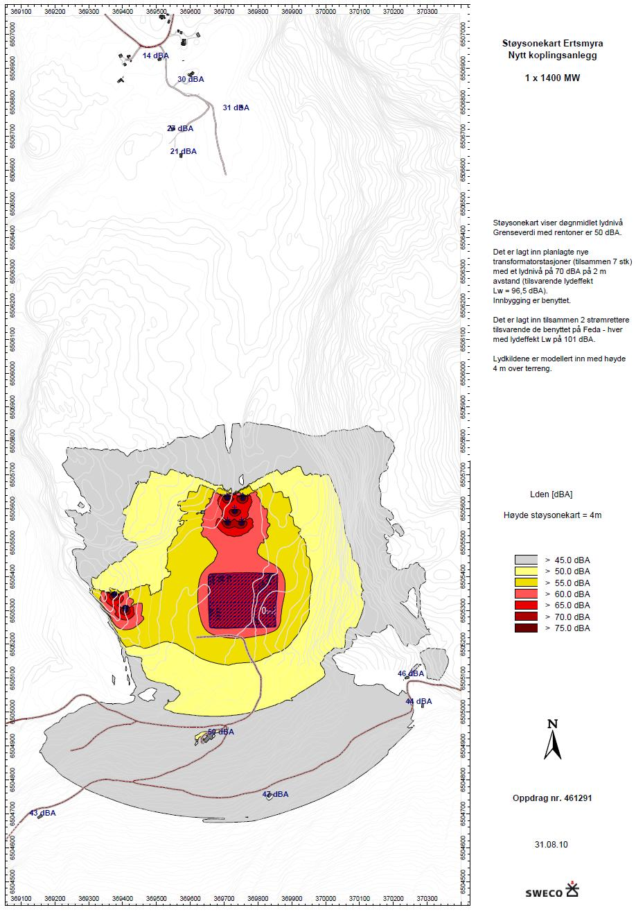 Figur 6 Støysonekart Ertsmyra med ett