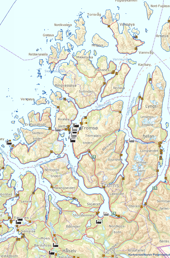 og redusert kvalitet på vannet vårt fremover. Figur 2.5 Viser fordelingen av avløp og industri i vannområdet Balsfjord-Karlsøy.