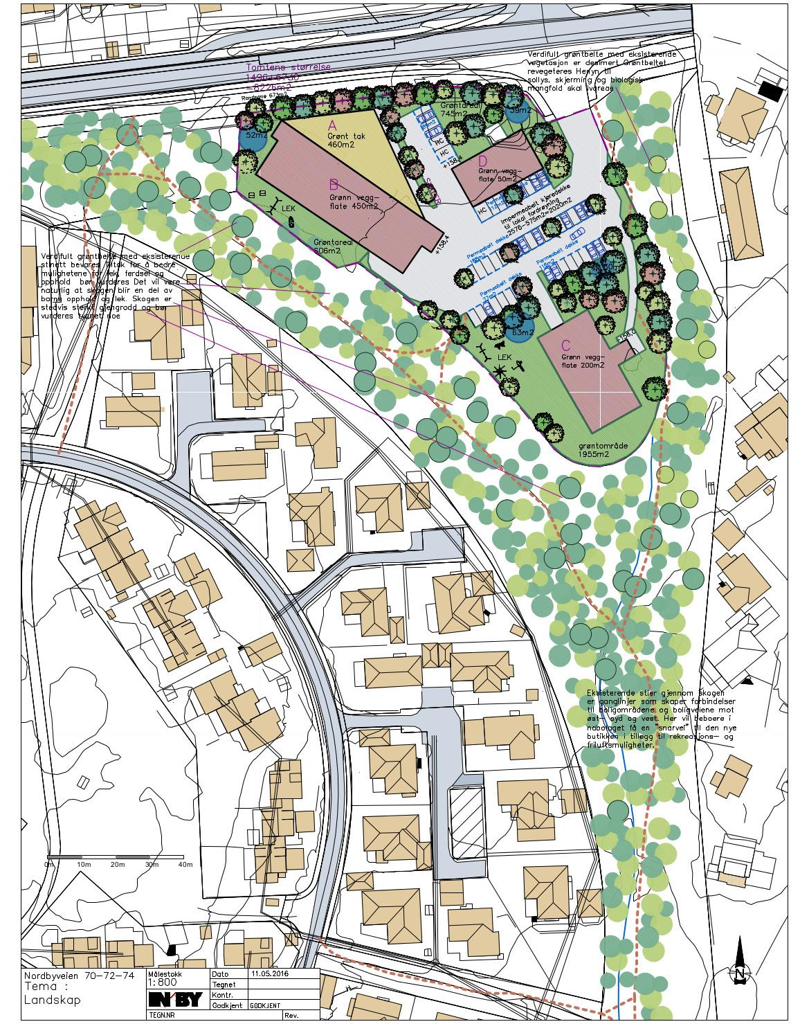 Nordbyveien 70-72-74, landskapsmessig analyse Planområdet, dvs tomten er beliggende inntil og rett vest for kommunegrensen mellom Ås og Ski kommuner der Nordbyveien krysser kommunegrensen.