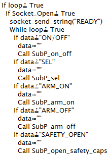 stopdata og data er variable som skal holde på stringen sendt fra PCen og bruke denne som argument i IF-setningene som kaller på suprogrammer.