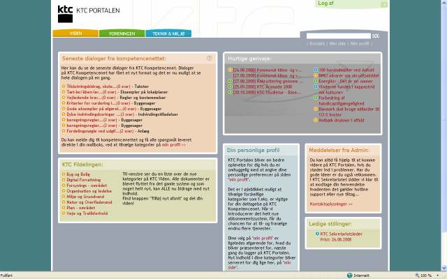 KTC Videns forside Etter innlogging kommer brukeren