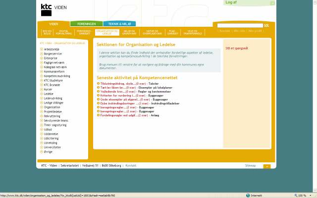 Presentasjon av fagområdene Interesse- eller fagområdene presenterer seg slik, i dette tilfellet Organisasjon og ledelse: Finmasket inndeling KTC Viden har en veldig finmasket inndeling av kategorier