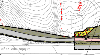 Fig. 4 Strekning på Dalsjordvegen med sikring av fjellskjæring Videre er det planlagt ny gang- og sykkelveg på vestsiden av rv. 4 fram til eksisterende driftsundergang ved Bråten.