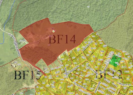 10 BF14/Sørli (gnr/bnr 3/4) Gjeldende formål: Framtidig boligområde (i kommuneplan fra 1999) Gjeldende forhold: Jordbrukseiendom/skog Foreslått formål: Landbruk, natur og friluftsliv Arealstørrelse: