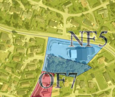 21 NF5 (framtidig del) (deler av gnr/bnr 5/140 og 5/375) Gjeldende formål: Kommuneplan: Framtidig næring; Reguleringsplan: Regulert til forretning og bussholdeplass (REG322 - Flateby III) (i